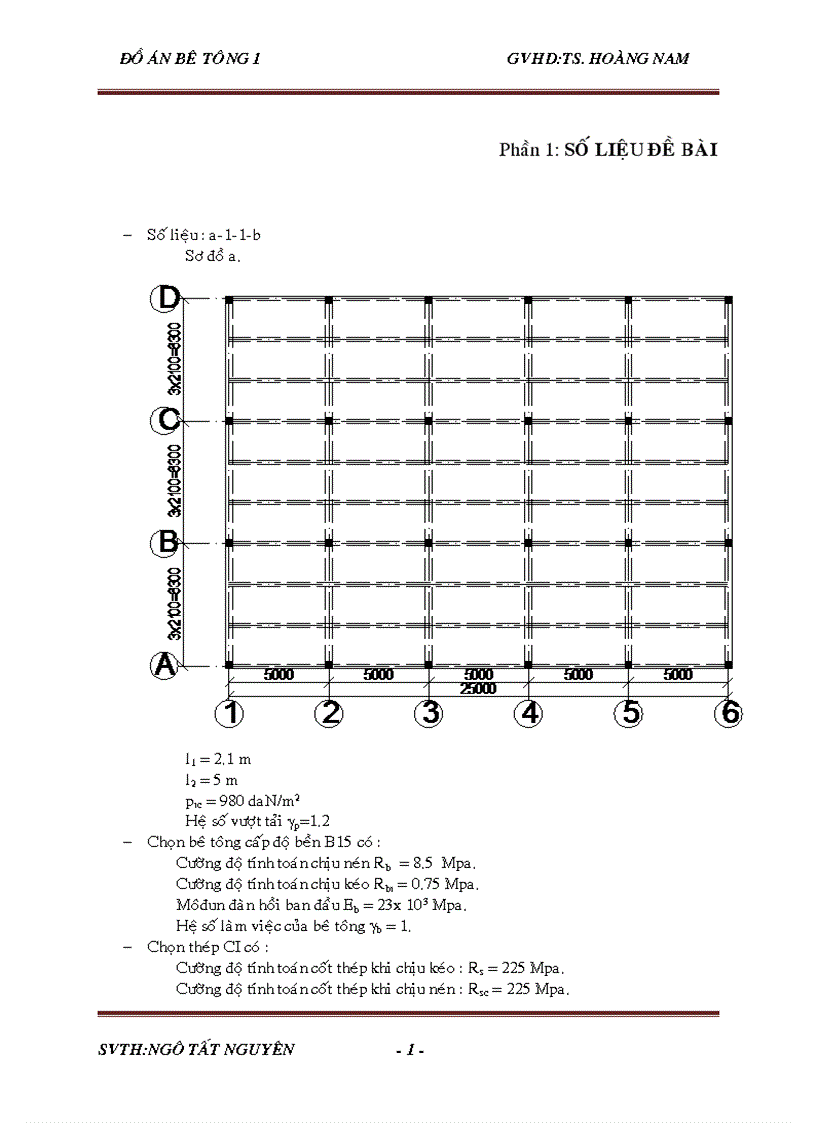 Đồ án bêtông Tính toán thiết kế theo các thông số đề bài đã cho kèm file CAD