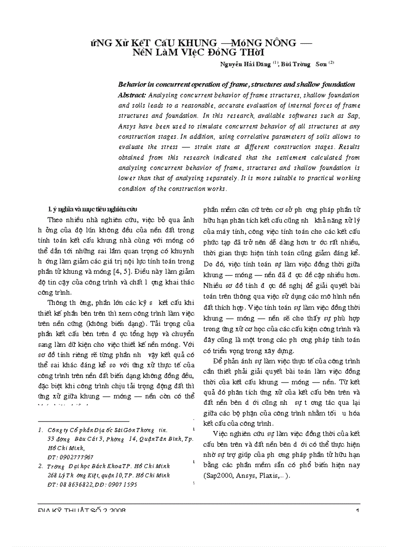 Ứng xử kết cấu khung móng nông nền làm việc đồng thời