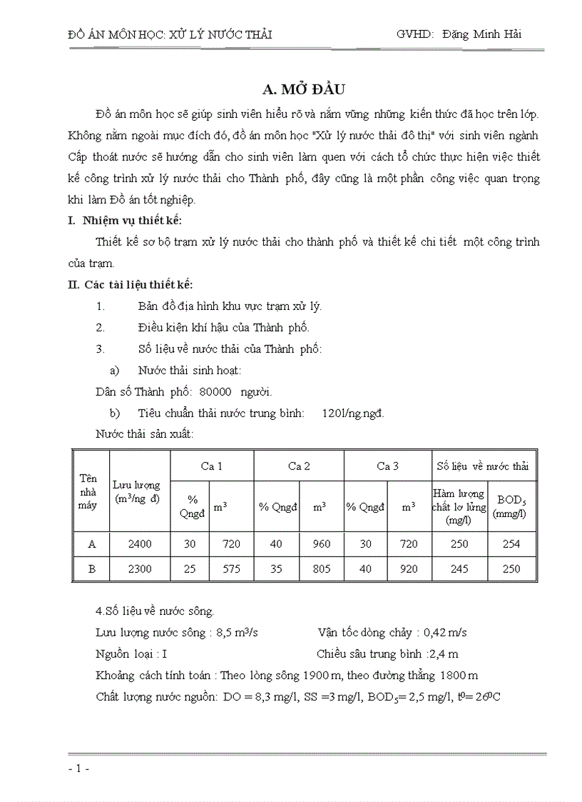 Đồ án môn học Xử lý nước thải đô thị