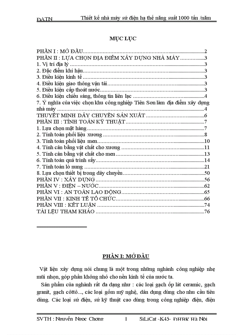 Thiết kế nhà máy sứ điện hạ thế năng suất 1000 tấn năm