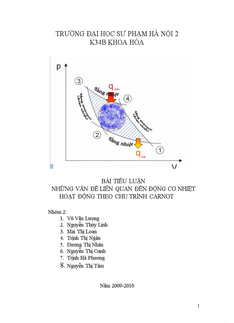 Những vấn đề liên quan đến động cơ nhiệt hoạt động theo chu trình carnot