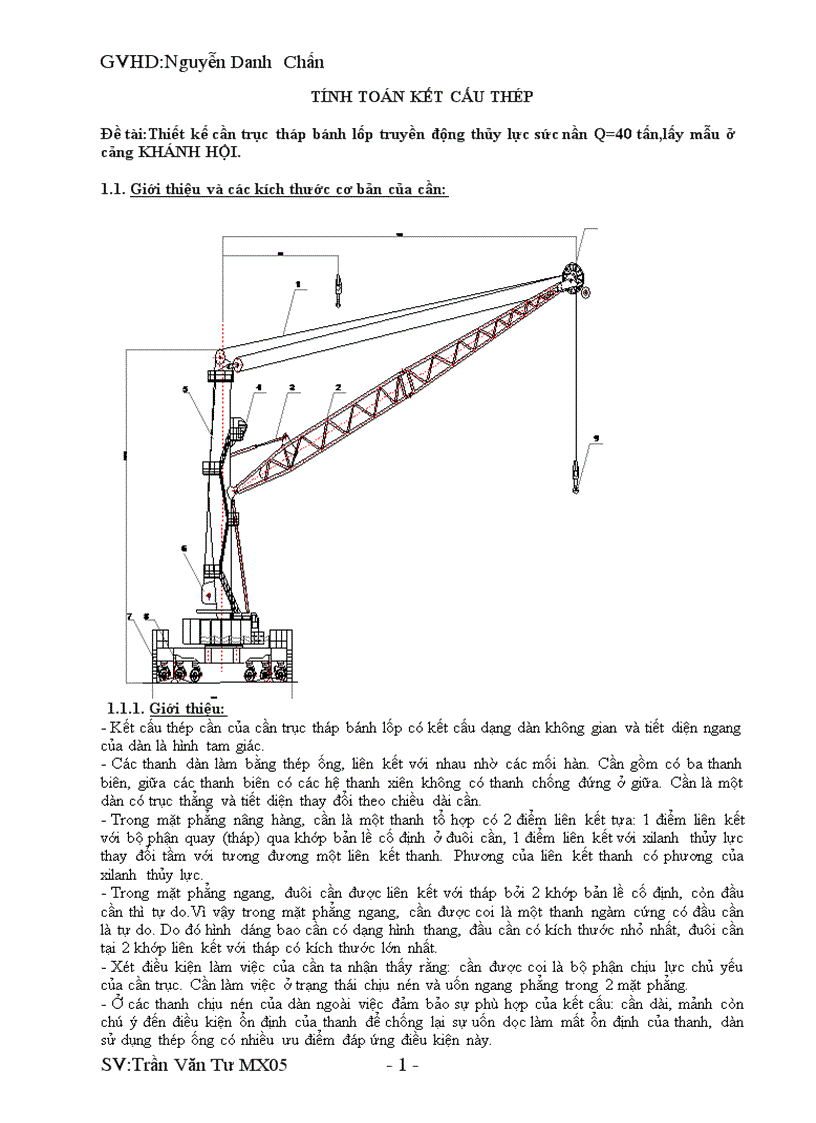 Thiết kế cần trục tháp bánh lốp truyền động thủy lực sức nần Q 40 tấn lấy mẫu ở cảng KHÁNH HỘI