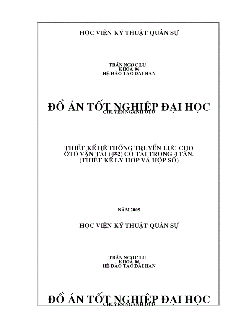 Thiết kế hệ thống truyền lực cho ôtô vận tải 4x2 có tải trọng 4 tấn Thiết kế ly hợp và hộp số TM CAD