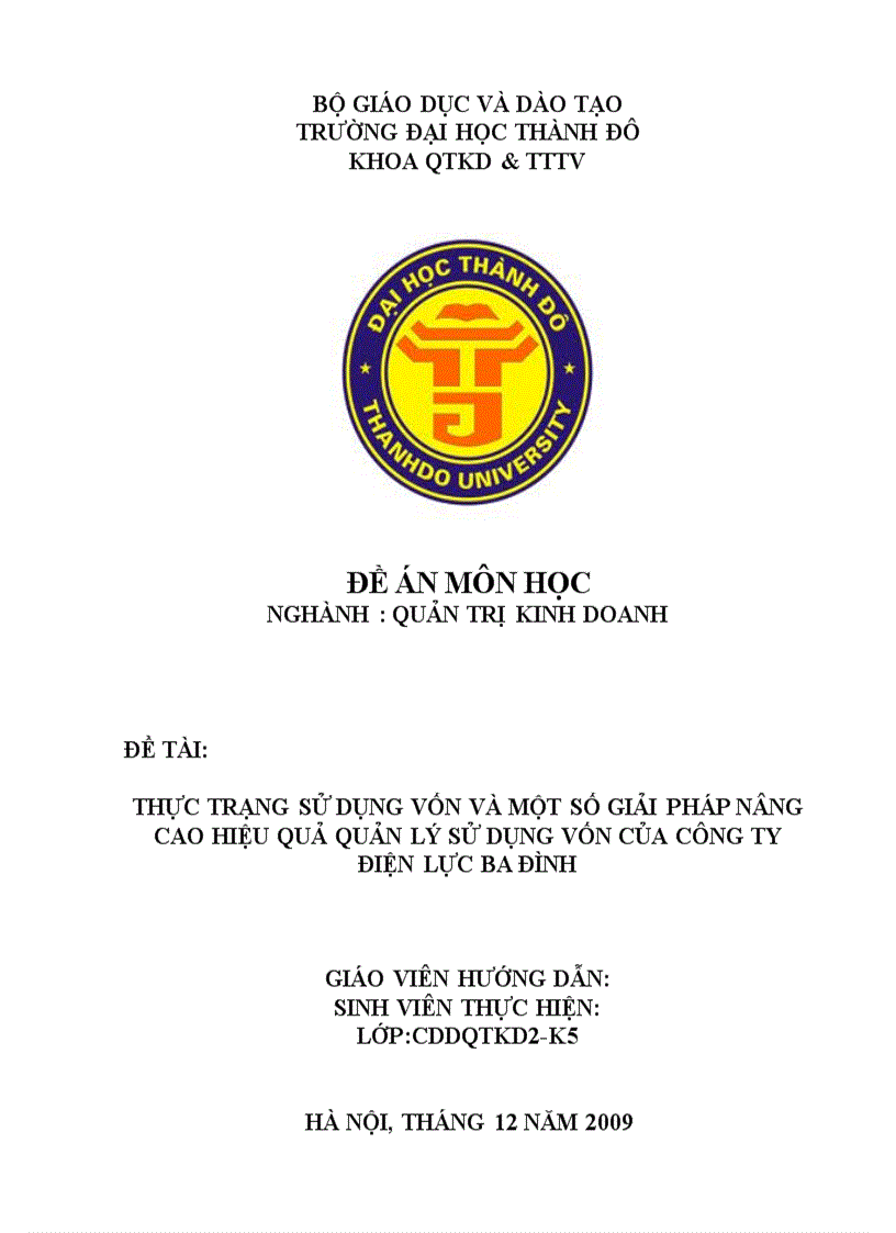 Thực trạng sử dụng vốn và một số giải pháp nâng cao hiệu quả quản lý sử dụng vốn của công ty điện lực ba đình