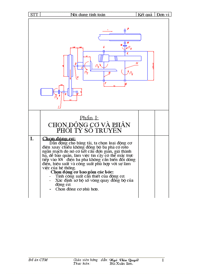 ĐỒ ÁN MÔN HỌC CHI TIẾT MÁY TM CAD bảng tính bằng EXsel