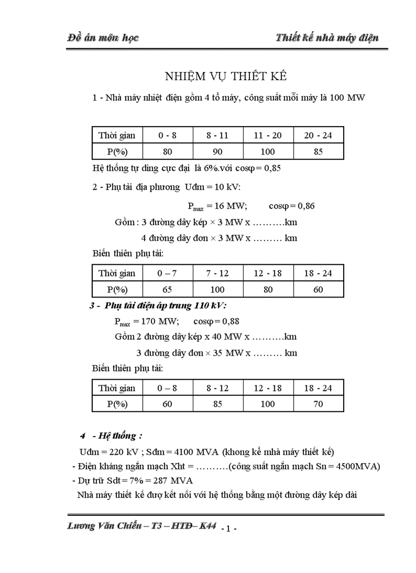 Thiết kế phần điện nhà máy nhiệt điện