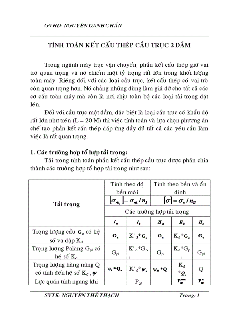 Tính toán kết cấu thép cầu trục 2 dầm Q 20T