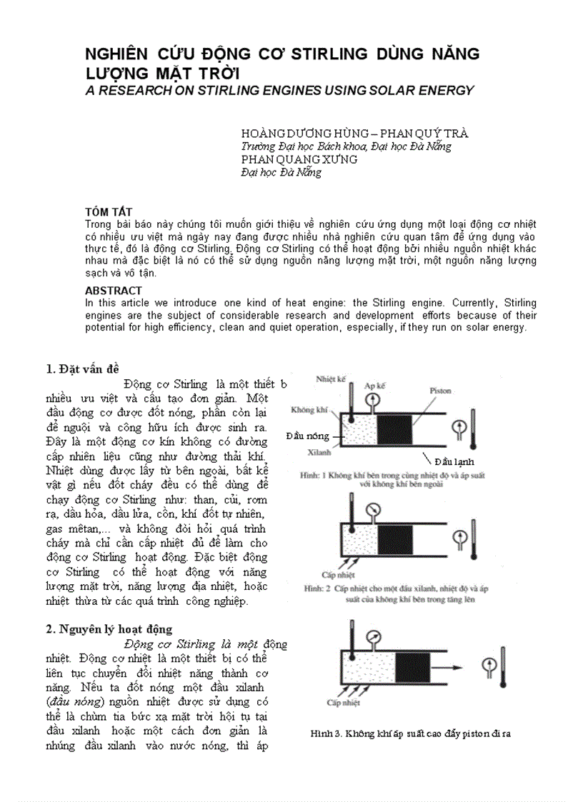 Nghiên cứu động cơ stirling dùng năng lượng mặt trời