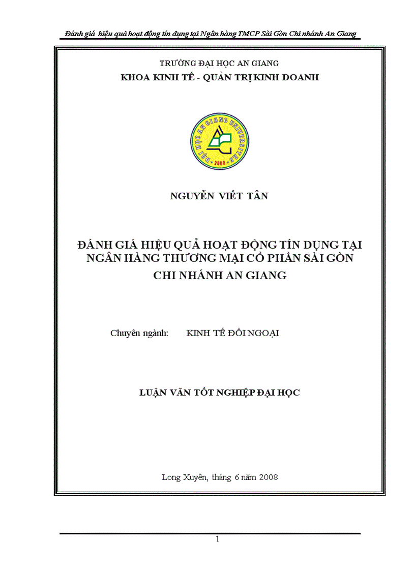 Đánh giá hiệu quả hoạt động tín dụng tại ngân hàng thương mại cổ phần sài gòn chi nhánh an giang