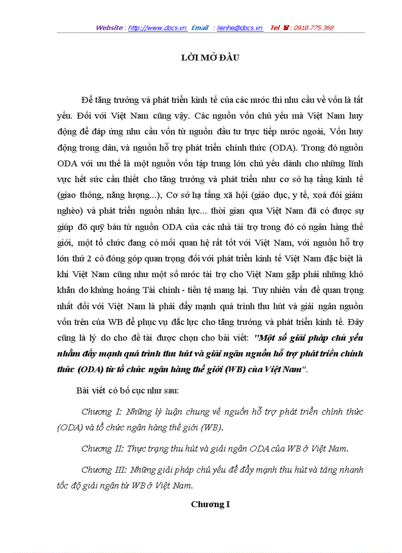 Một số giải pháp chủ yếu nhằm đẩy mạnh quá trình thu hút và giải ngân nguồn hỗ trợ phát triển chính thức ODA từ tổ chức ngân hàng thế giới WB củ