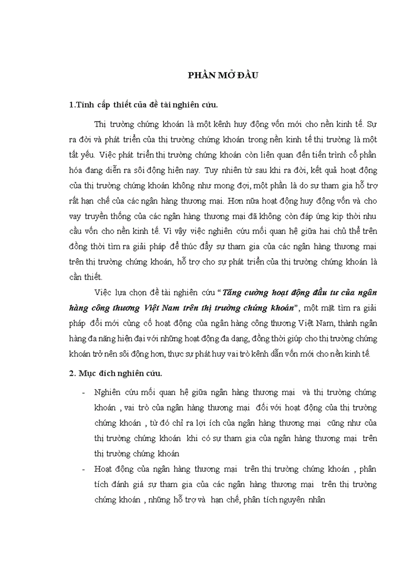 Tăng cường hoạt động đầu tư của ngân hàng công thương Việt Nam trên thị trường chứng khoán