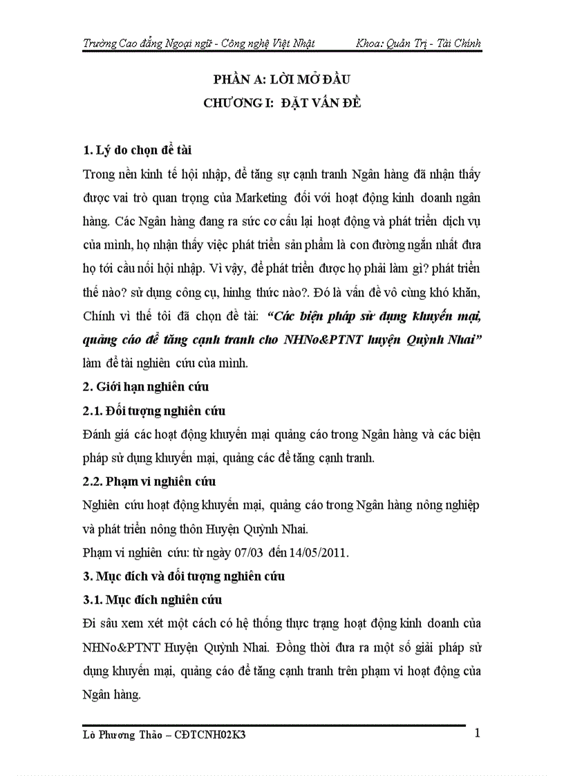 Các biện pháp sử dụng khuyến mại quảng cáo để tăng cạnh tranh cho NHNo PTNT huyện Quỳnh Nhai