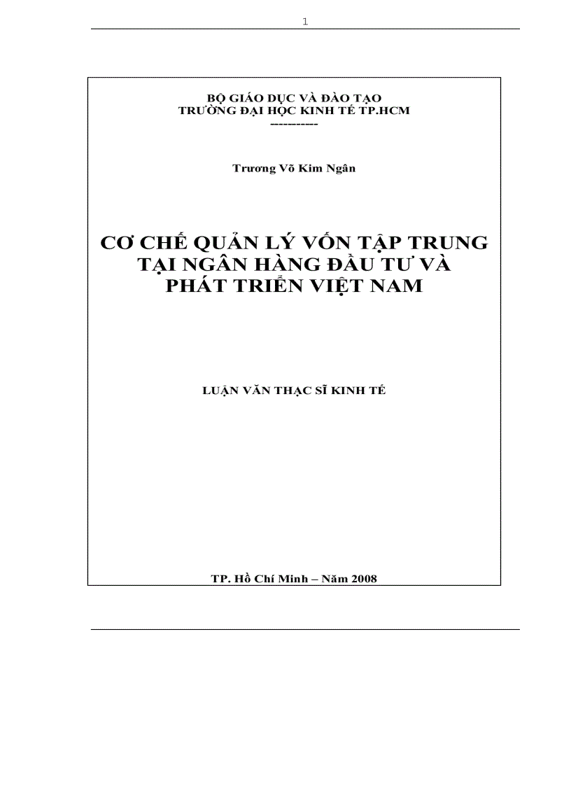 Luận văn thạc sỹ cơ chế quản lý vốn tập trung tại ngân hàng đầu tư và phát triển việt nam