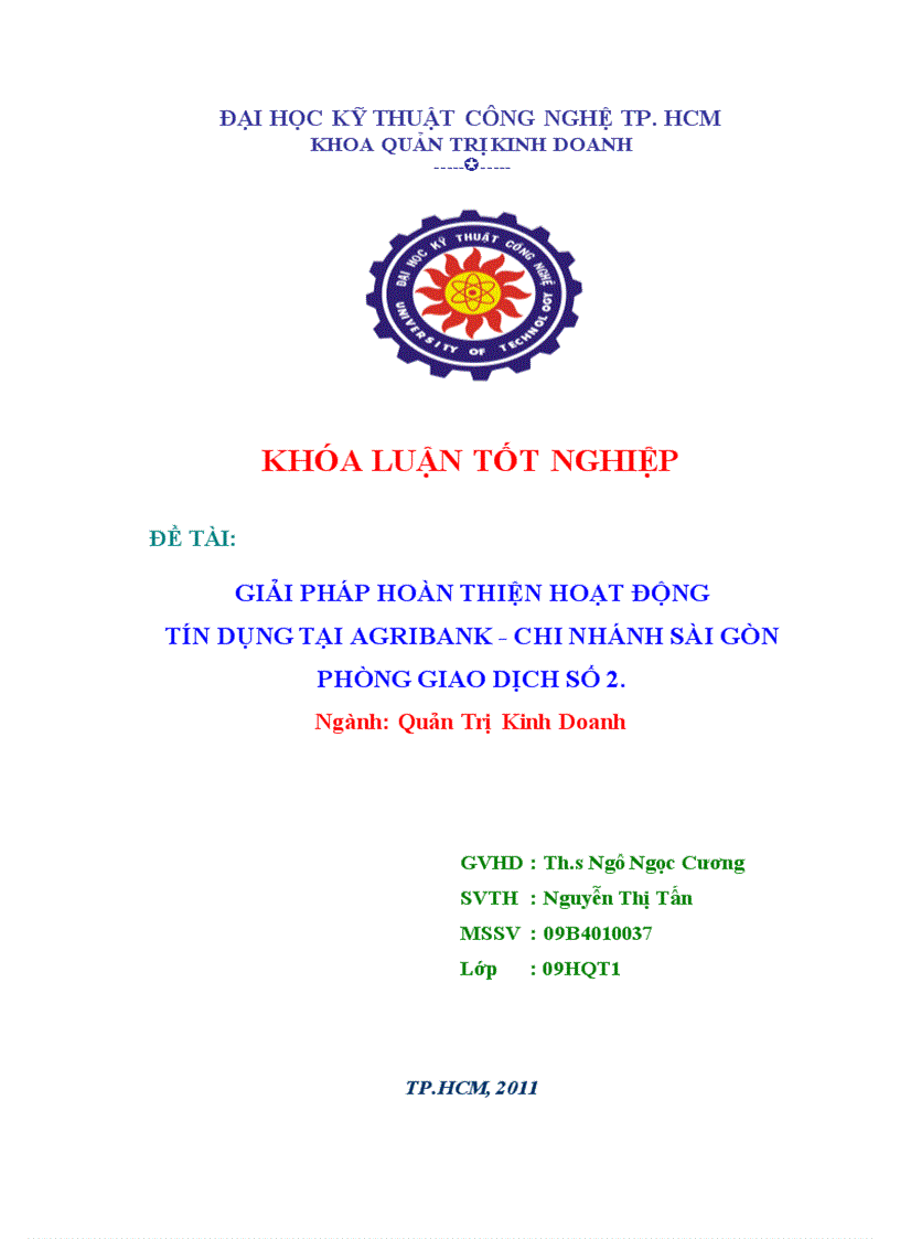 Giải pháp hoàn thiện hoạt động tín dụng Agribank chi nhánh Sài Gòn phòng giao dịch số 2