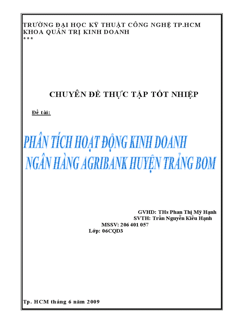Phân tích hoạt động kinh doanh tại ngân hàng Agribank huyện Trảng Bom Thực trạng và giải pháp