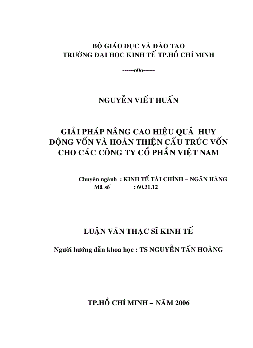 Giải pháp nâng cao hiệu quả huy động vốn và hoàn thiện cấu trúc vốn cho các công ty cổ phần Việt Nam