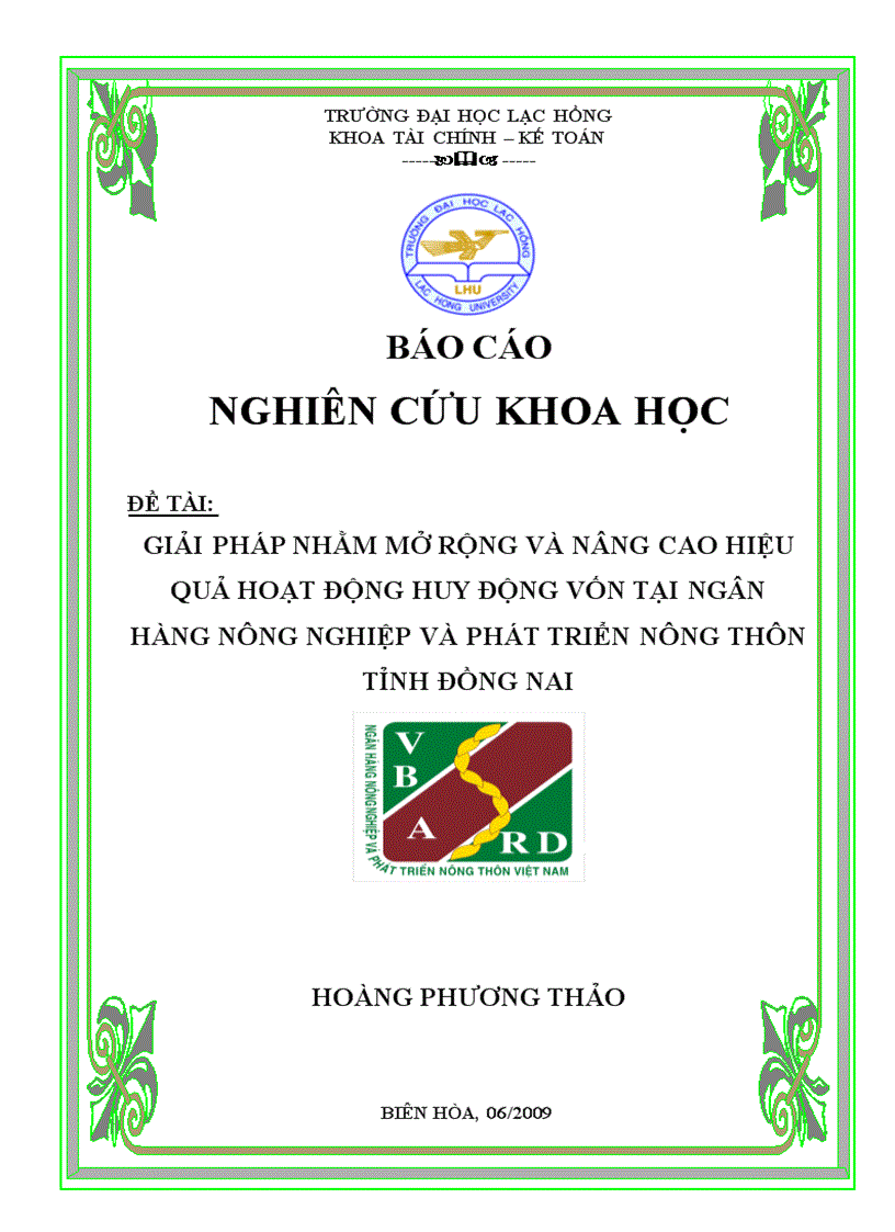 Giải pháp mở rộng và nâng cao hiệu quả hoạt động huy động vốn tại Ngân hàng nông nghiệp và pháp triển nông thôn tỉnh Đồng nai