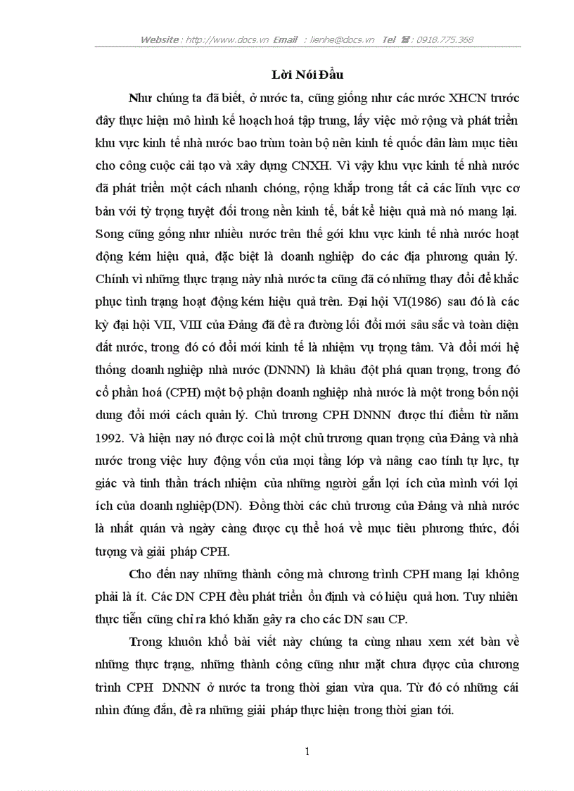 Những thực trạng những thành công cũng như mặt chưa đựợc của chương trình CPH DNNN ở nước ta trong thời gian vừa qua