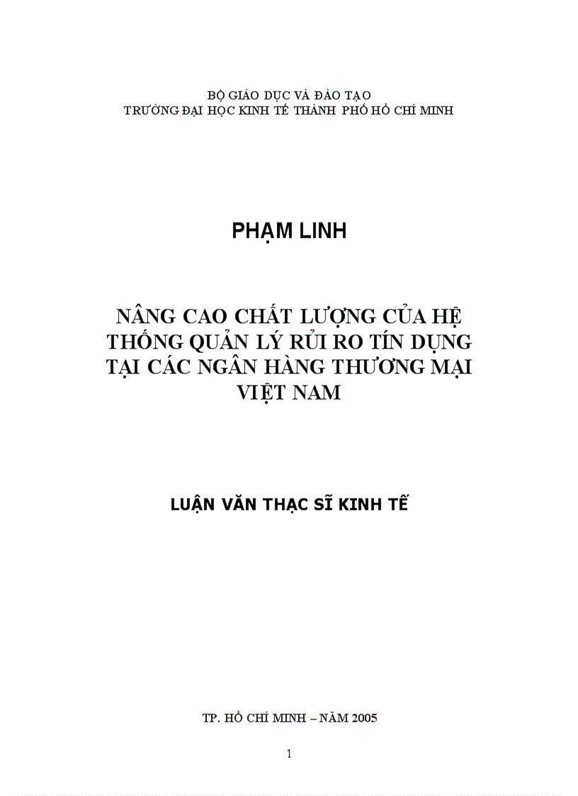 Nâng cao chất lượng của hệ thống quản lý rủi ro tín dụng tại các Ngân Hàng Thương Mại Việt Nam