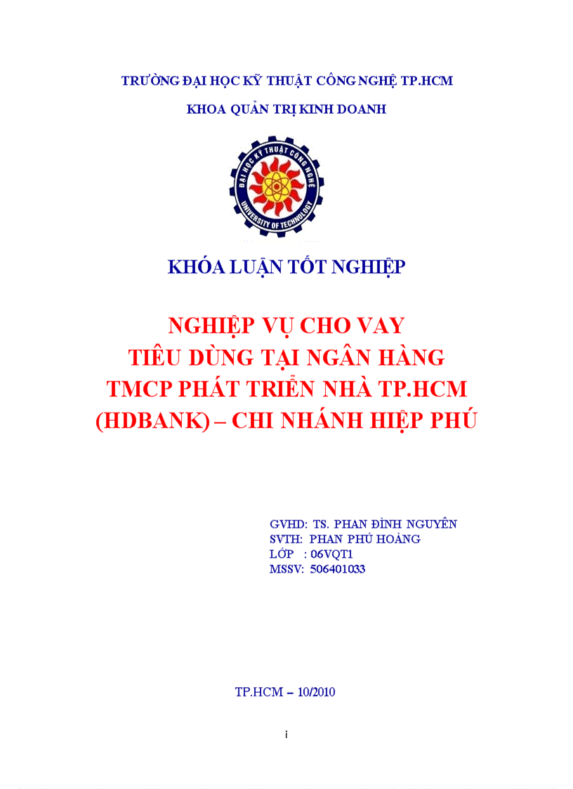 Nghiệp vụ cho vay tiêu dùng tại Ngân Hàng thương mại cổ phần Phát Triển Nhà TP HCM Chi Nhánh Hiệp Phú