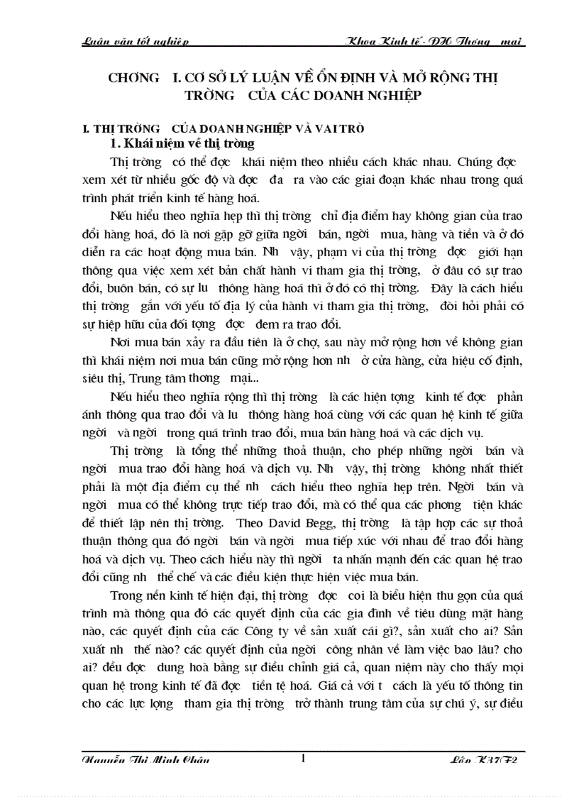 Luận văn Cơ sở lý luận về ổn định và mở rộng thị trường của các Doanh nghiệp