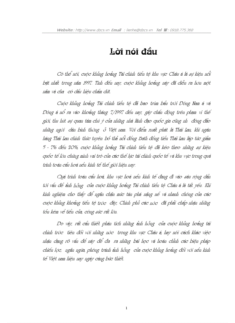 Khủng hoảng tài chính tiền tệ ở Châu Á 1 số giải pháp đối với VN