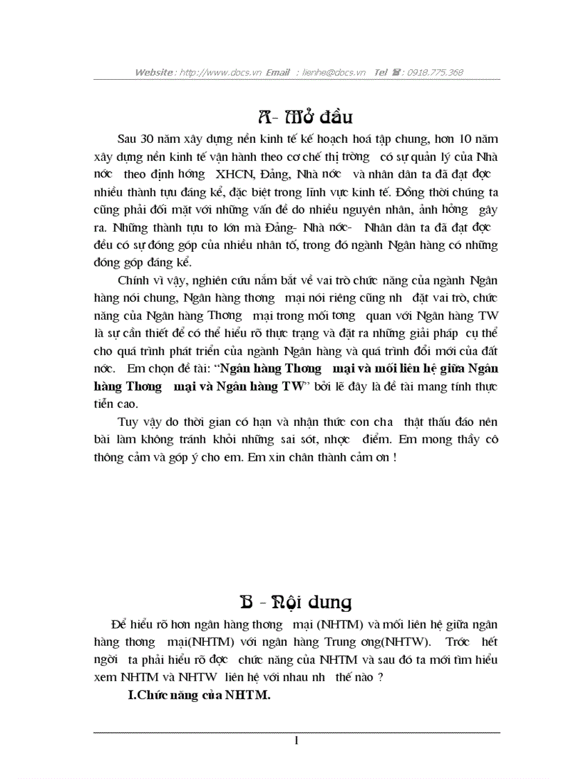 NHTM mối liên hệ giữa NHTM NHTW