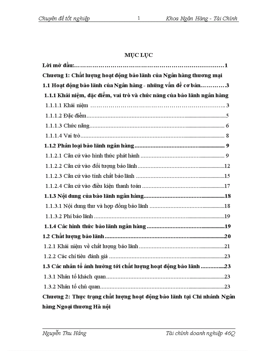 Giải pháp nâng cao chất lượng hoạt động bảo lãnh tại Chi nhánh Ngân hàng Ngoại thương Hà nội