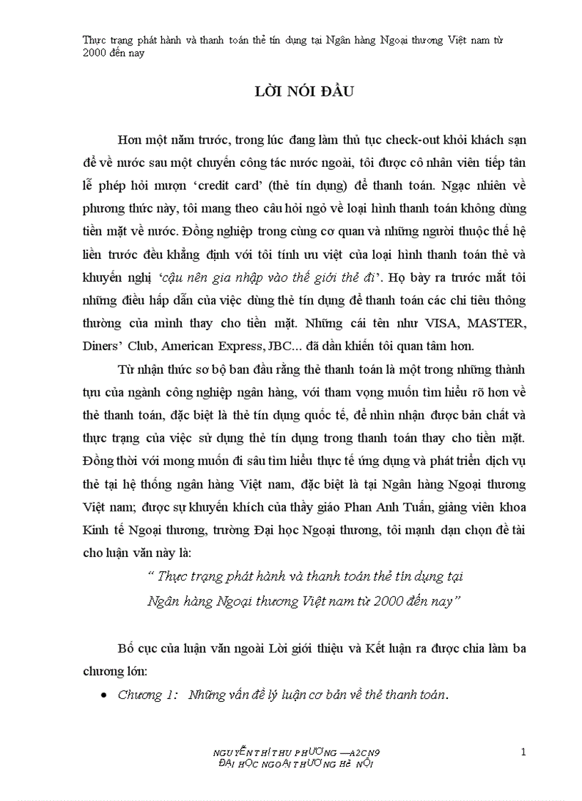 Thực trạng phát hành và thanh toán thẻ tín dụng tại Ngân hàng Ngoại thương Việt nam từ 2000 đến nay