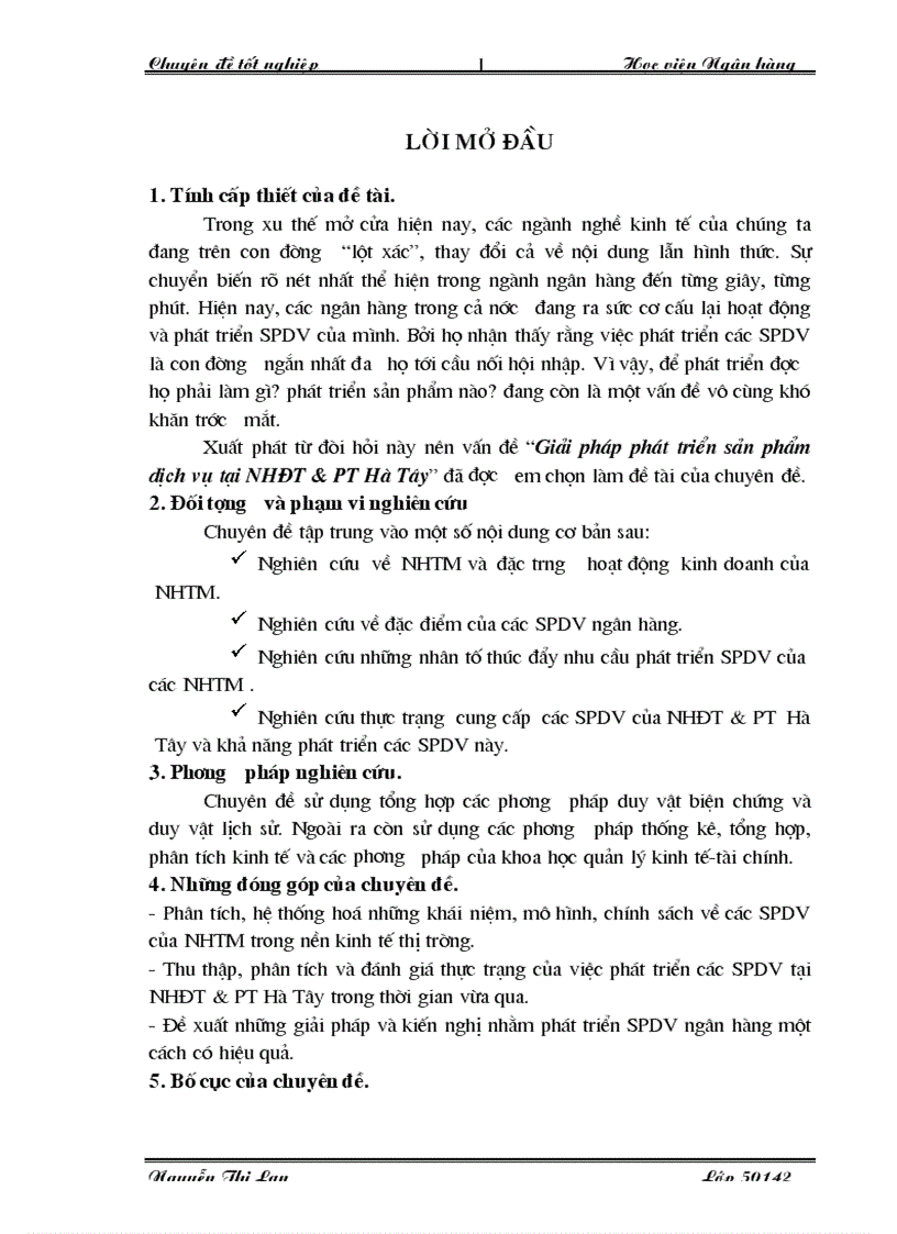Những giải pháp và kiến nghị nhằm phát triển SPDV ngân hàng NHĐT PT Hà Tây một cách có hiệu quả