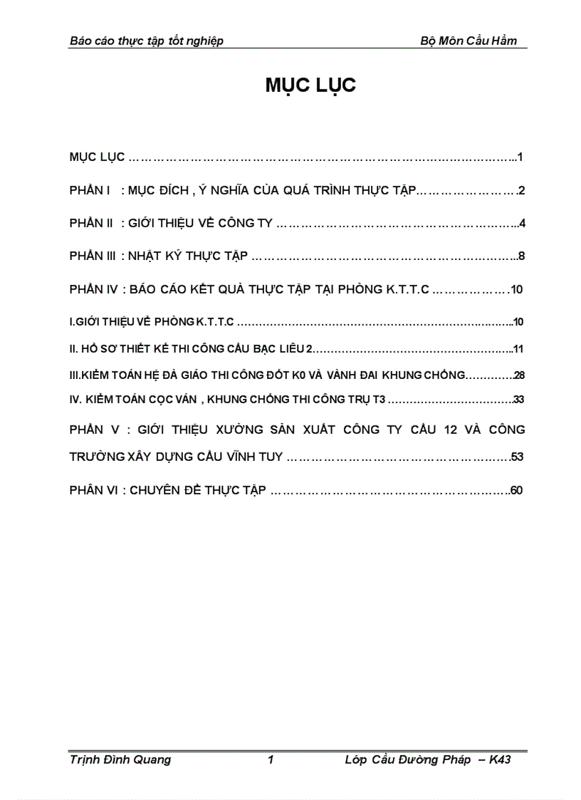 Thực tập tốt nghiệp công ty cầu 12