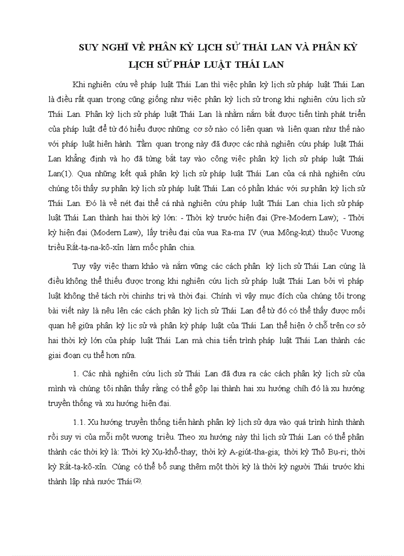 Suy nghĩ về phân kỳ lịch sử thái lan và phân kỳ lịch sử pháp luật Thái lan