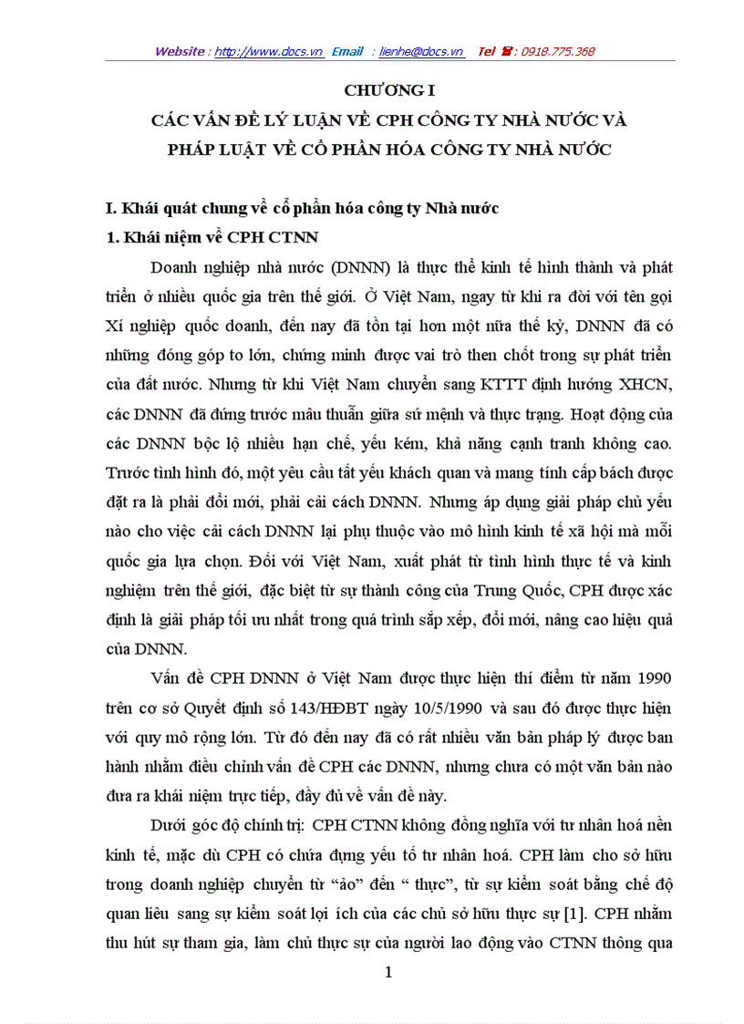 Cph công ty nhà nước và pháp luật về cổ phần hóa công ty nhà nước