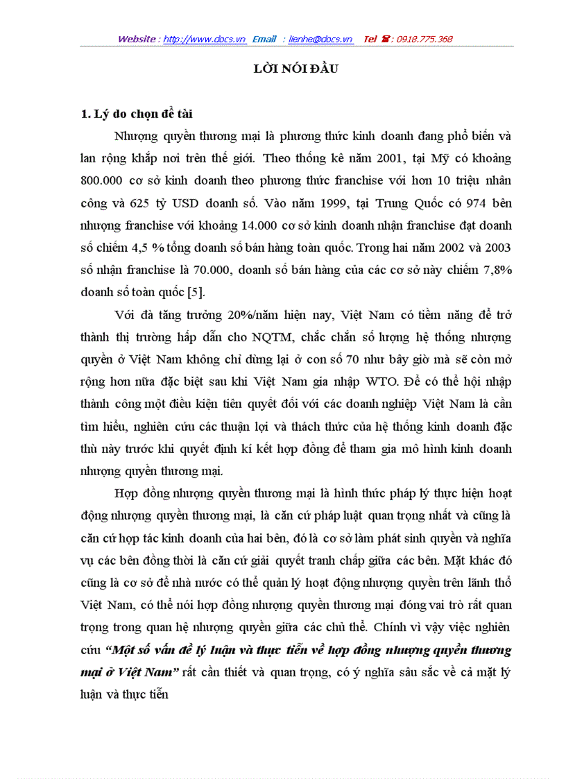 Một số vấn đề lý luận và thực tiễn về hợp đồng nhượng quyền thương mại ở Việt Nam
