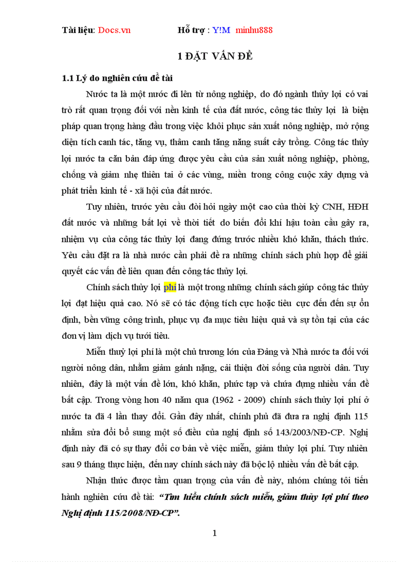 Tìm hiểu chính sách miễn giảm thủy lợi phí theo Nghị định 115 2008 NĐ CP