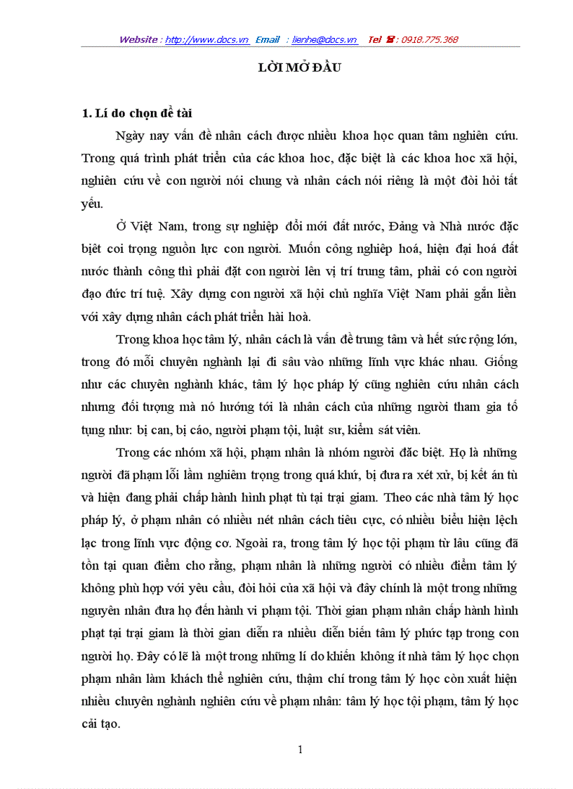 Đặc điểm nhân cách của phạm nhân