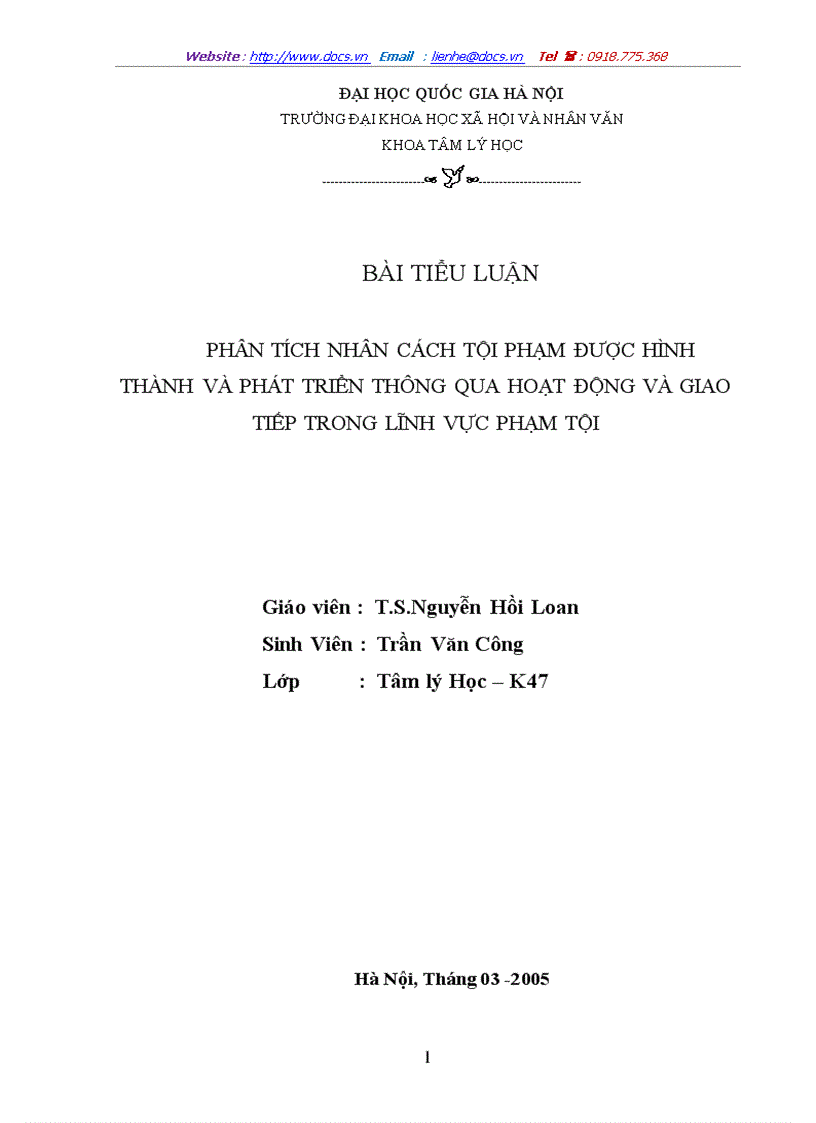 Phân tích nhân cách tội phạm được hình thành và phát triển thông qua hoạt động và giao tiếp trong lĩnh vực phạm tội