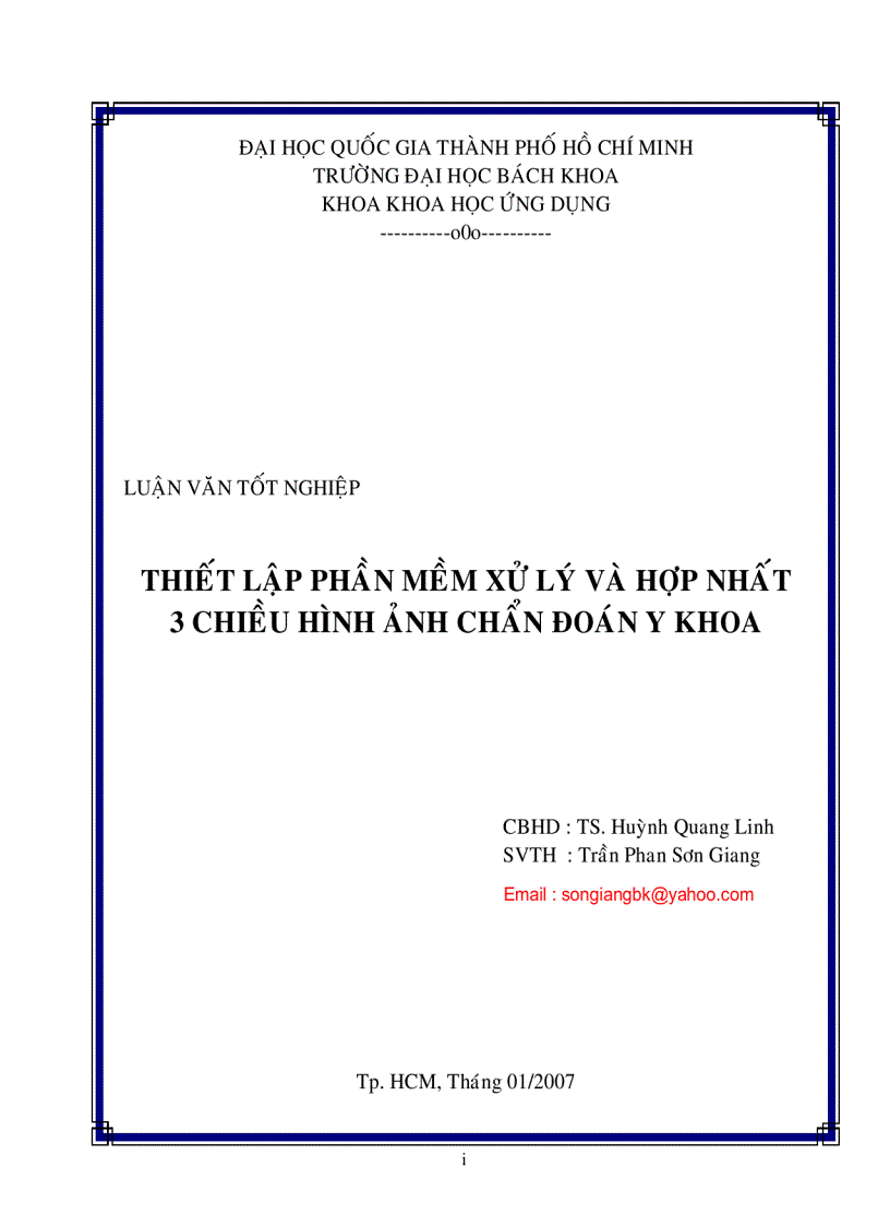 Thiết lập phần mềm xử lý và hợp nhất hình ảnh 3 chiều hình ảnh chẩn đoán y khoa