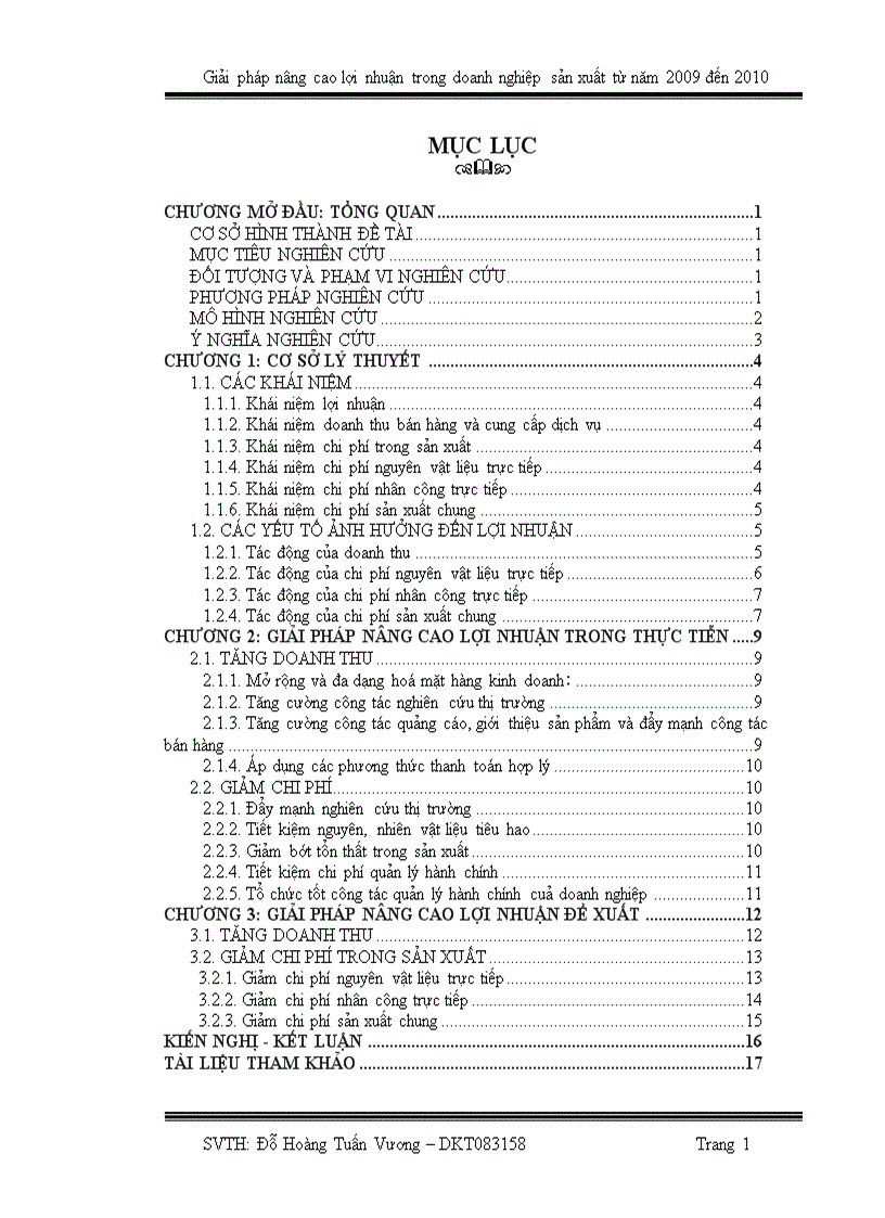 Giải pháp nâng cao lợi nhuận trong doanh nghiệp sản xuất từ năm 2009 đến 2010