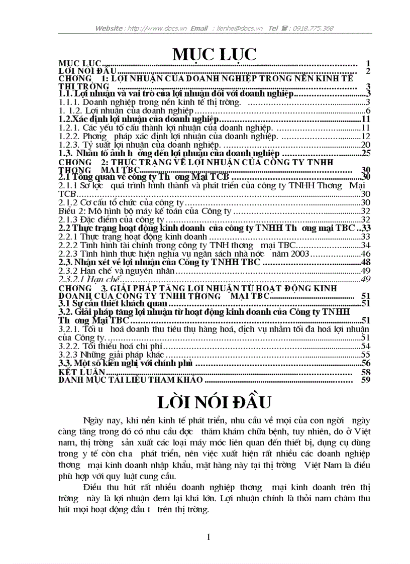 Giải pháp tăng lợi nhuận trong hoạt động kinh doanh của Công ty TNHH Thương mại TBC