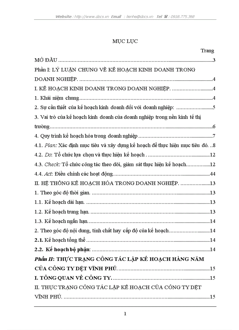 Kế hoạch hàng năm của C ty dệt Vĩnh Phú Thực trạng giải pháp