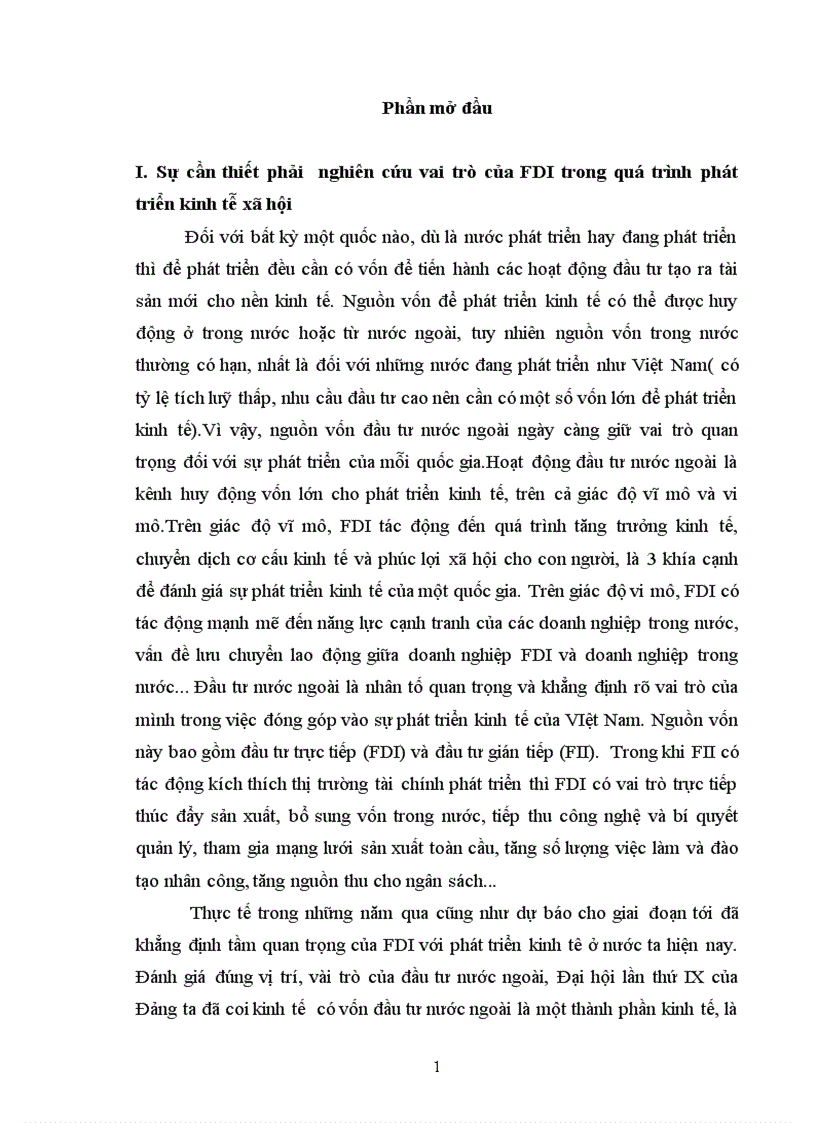 Những tác động của vốn FDI đến phát triển kinh tế ở Việt Nam trong giai đoạn hiện nay và một số giải pháp để đạt được những mục tiêu phát triển trong