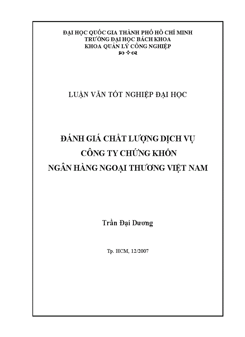 Đánh giá chất lượng dịch vụ chứng khoán cho khách hàng cá nhân của công ty chứng khốn ngân hàng ngoại thương Việt Nam