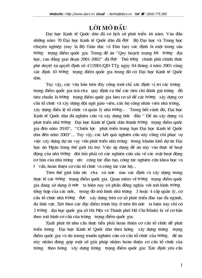 Xây dựng và phát triển trường Đại học Kinh tế Quốc dân thành trường trọng điểm quốc gia đến năm 2010