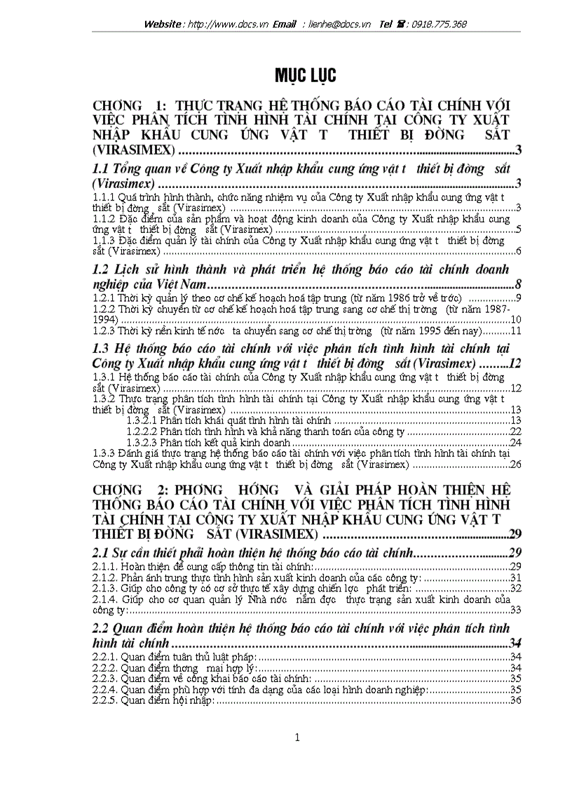Hoàn thiện hệ thống BCTC với việc P tích tình hình tài chính tại C ty XNK Cung ứng Vật tư thiết bị đường sắt VIRASIMEX