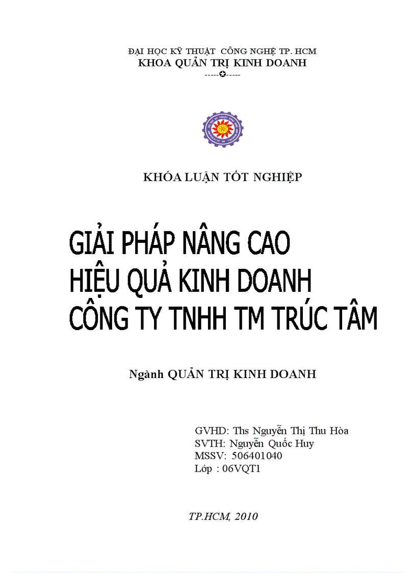 Giải pháp nâng cao hiệu quả hoạt động kinh doanh Công ty TNHH thương mại Trúc Tâm