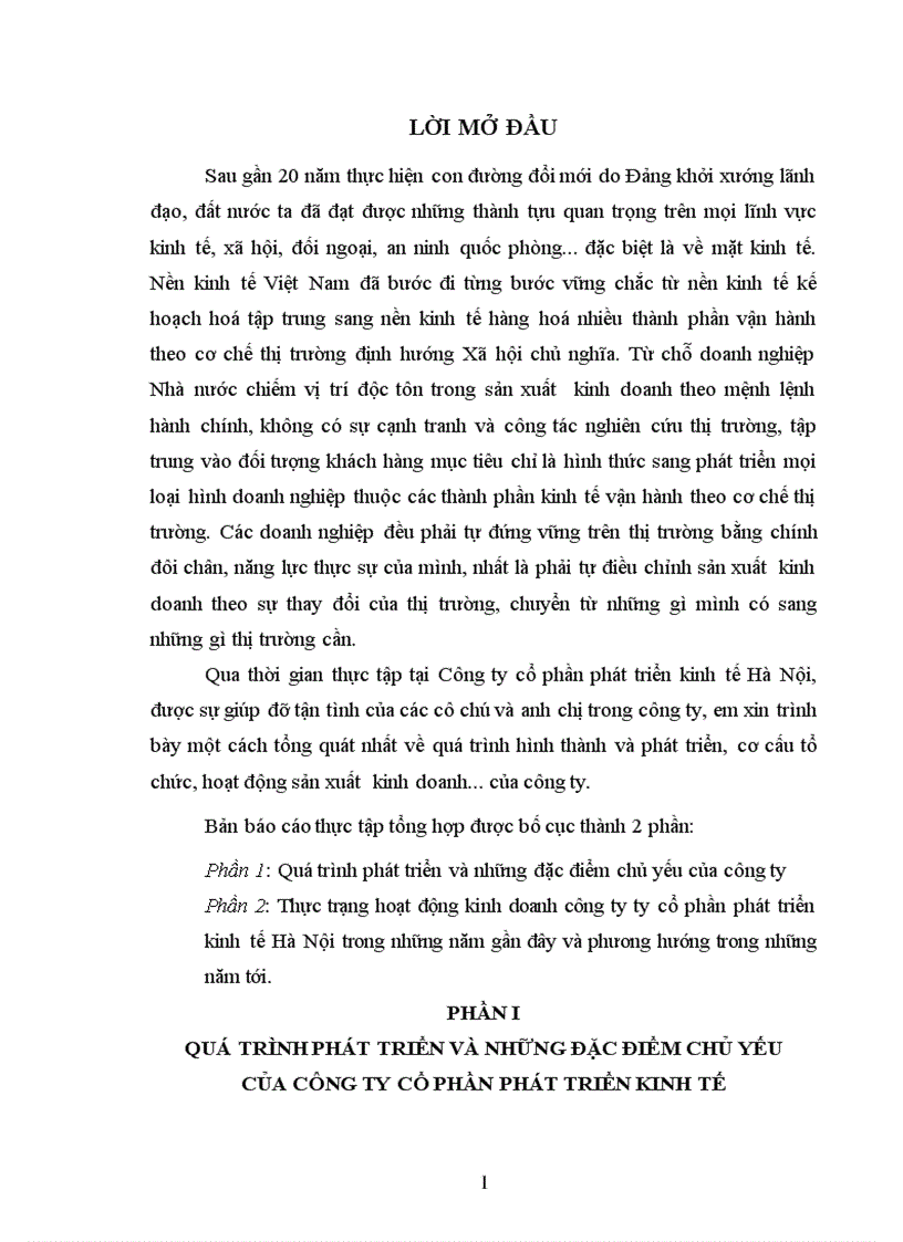 Thực trạng hoạt động kinh doanh công ty ty cổ phần phát triển kinh tế Hà Nội trong những năm gần đây và phương hướng trong những năm tới