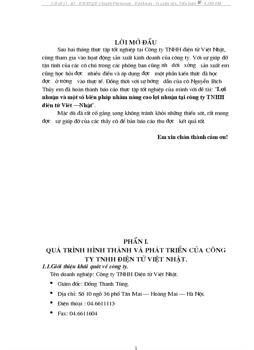 Lợi nhuận 1 số biện pháp nhằm nâng cao lợi nhuận tại C ty TNHH điện tử Việt Nhật