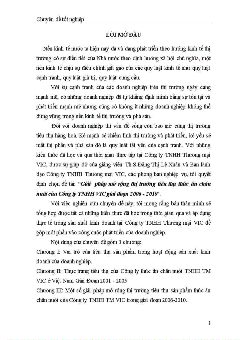 Giải pháp mở rộng thị trường tiêu thụ thức ăn chăn nuôi của Công ty TNHH VIC giai đoạn 2006 2010