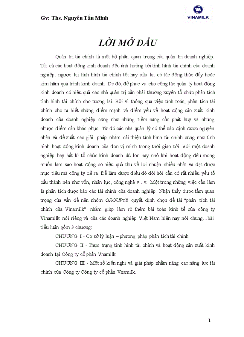 Giải pháp nhằm nâng cao năng lực tài chính của Công ty Công ty cổ phần Vnamilk